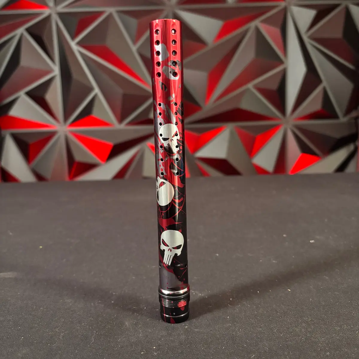 Used Dye Ul Paintball Barrel Tip - Custom Red/Black Marble /W Skulls 1