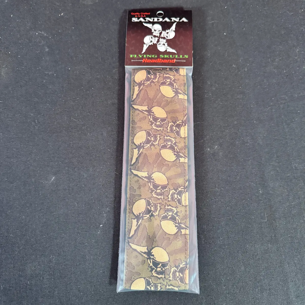 Sandana Headband Flying Skulls - Olive/Brown W/Tan Skulls 1