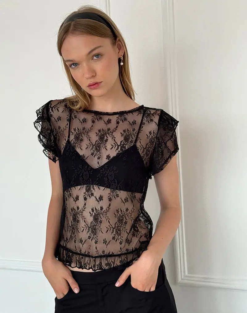 Champel Top In Wild Rose Lace Black 1