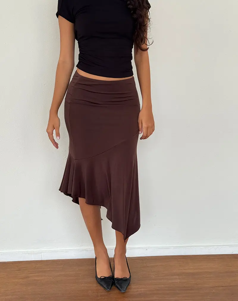 Cinta Low Rise Midi Skirt In Chocolate 1