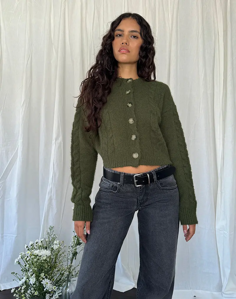 Claire Knit Cardigan In Forest Green 1