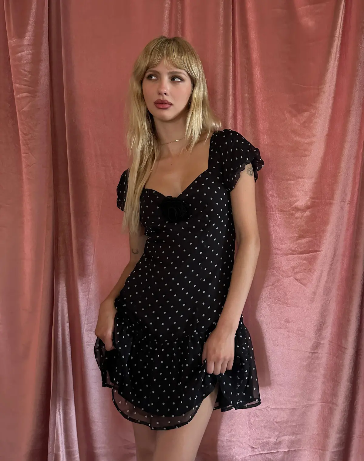Clara Mini Dress In Polka Black Chiffon 1