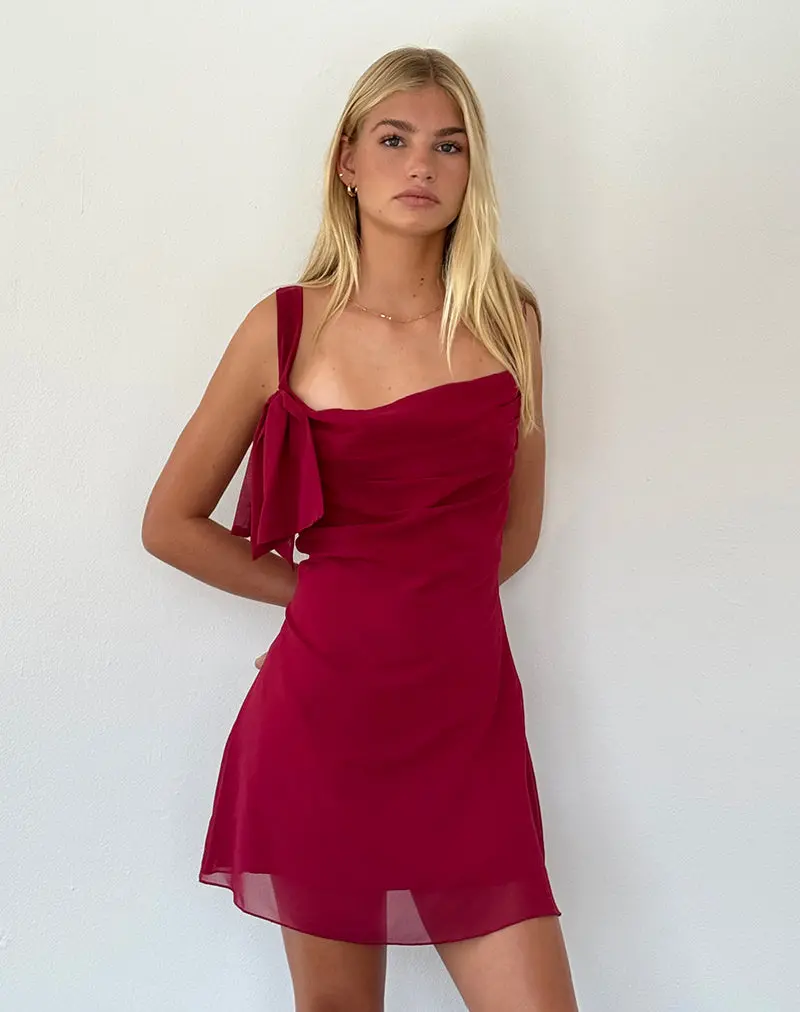 Coraline Bow Mini Dress In Burgundy 1