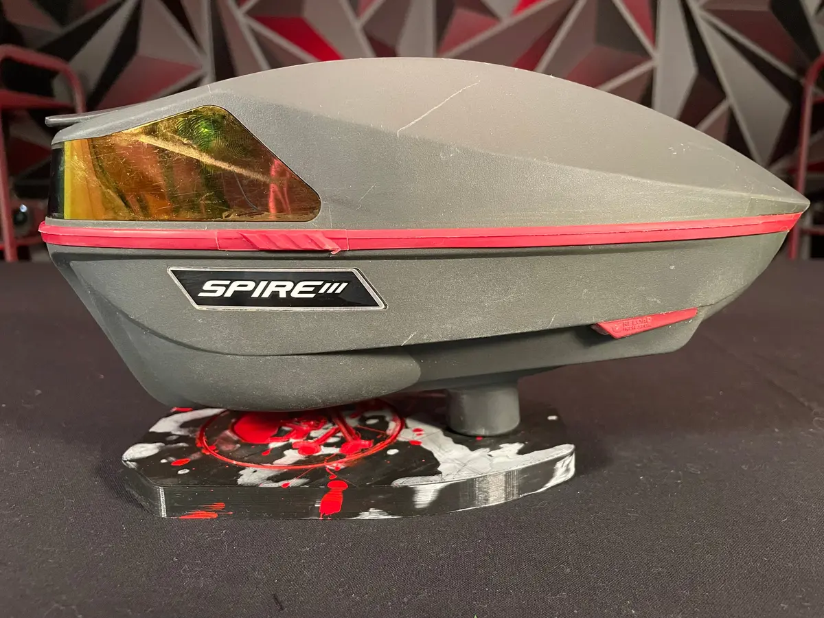 Used Virtue Spire 3 Paintball Loader - Slate Grey/Red (Fire) W/ Rain Lid 1