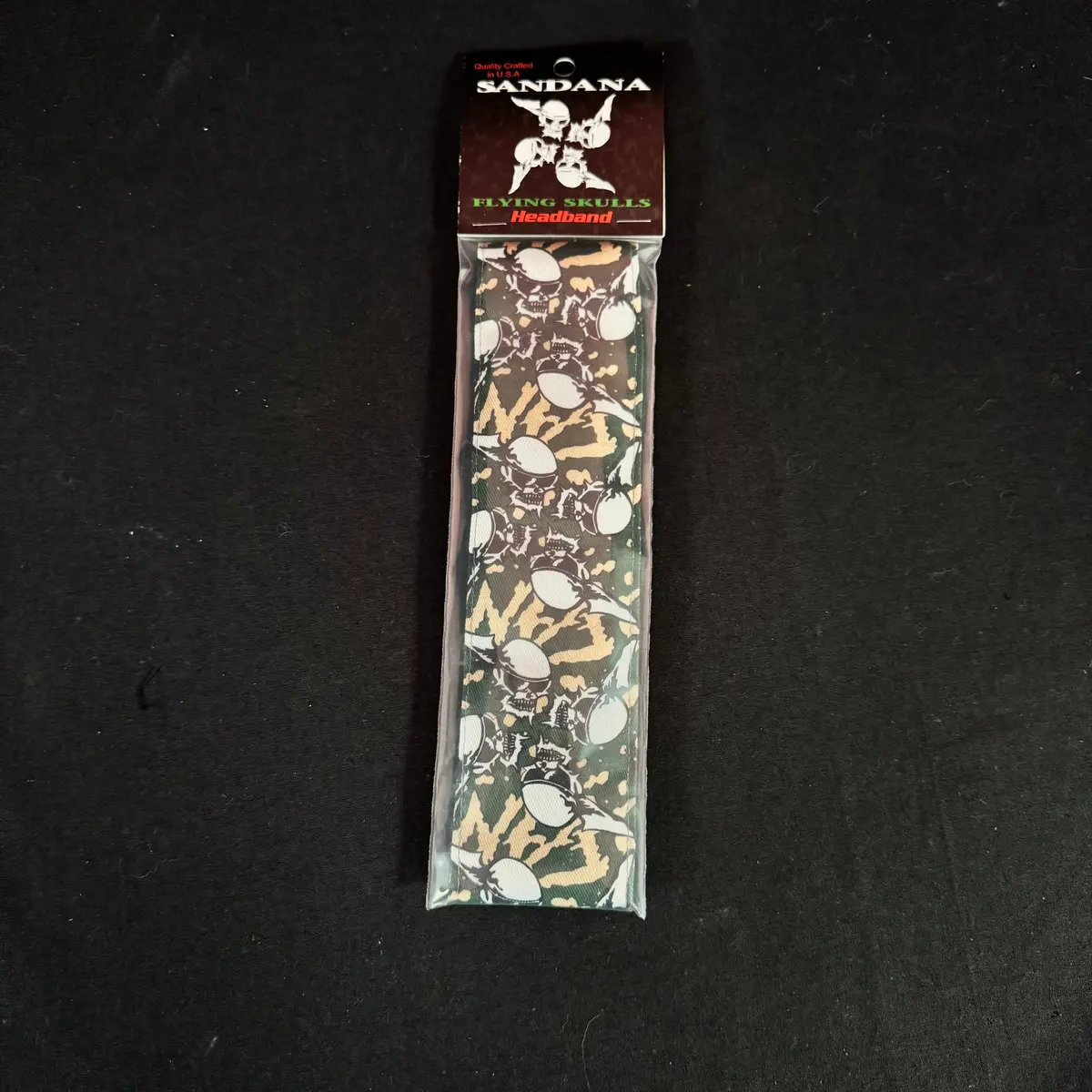Sandana Headband Flying Skulls - Green/Tan W/White Skulls 1