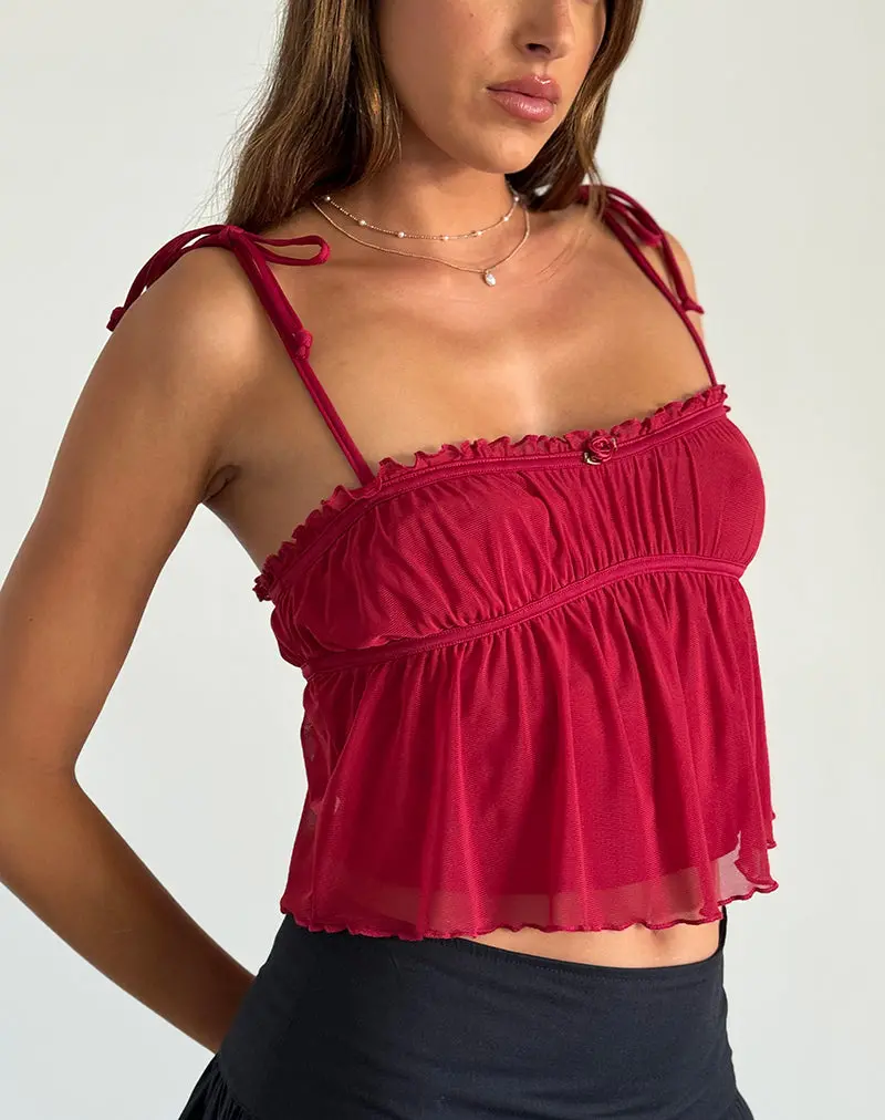 Damaris Cami Top In Red Cherry With Red Binding 1