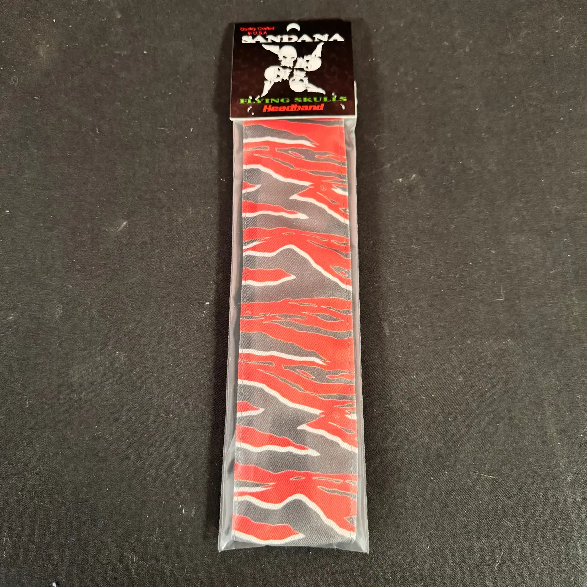 Sandana Headband Flying Skulls - "Tiger Stripe" - Red/Gray *Vertical* 1