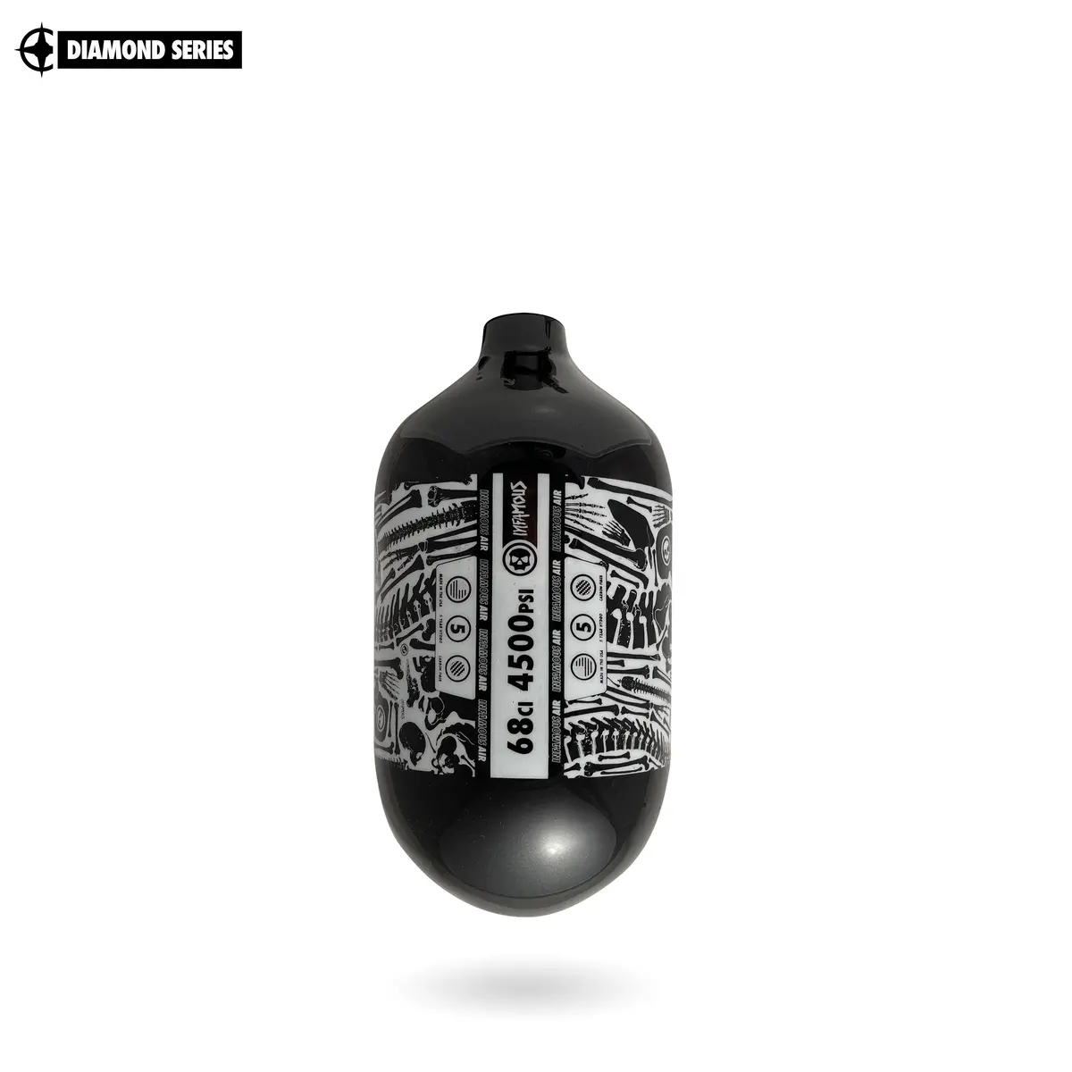 Infamous Air "Bones" Diamond Series Paintball Tank - Bottle Only - Black/White - 68Ci / 4500Psi 1