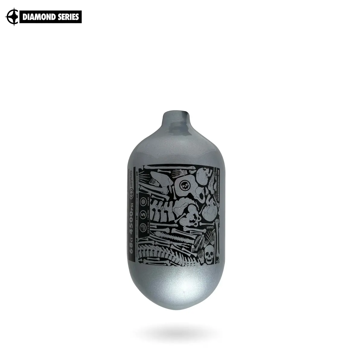 Infamous Air "Bones" Paintball Tank - Diamond Series - Bottle Only -  68Ci / 4500Psi - Silver / Black 1