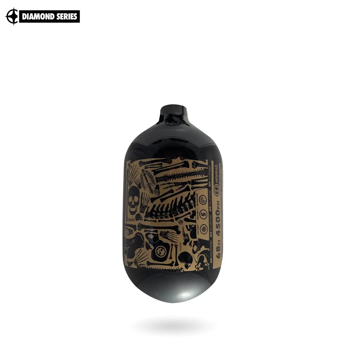 Infamous Air "Bones" Paintball Tank - Diamond Series - Bottle Only -  68Ci / 4500Psi - Black / Gold 1