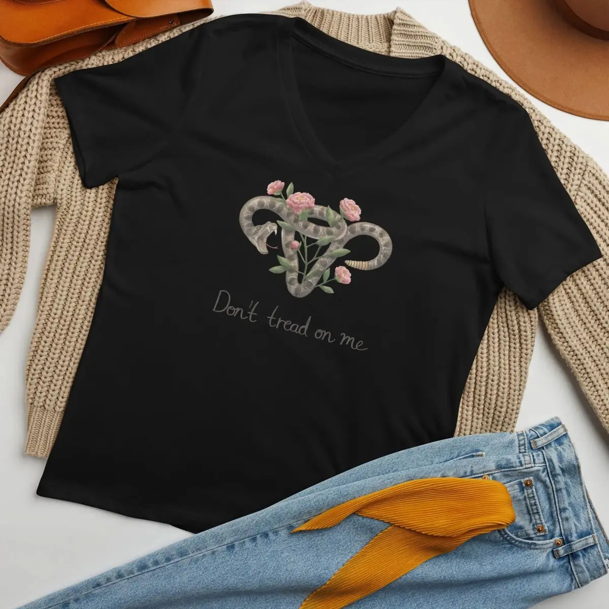 Don’T Tread On Me Uterus With Flowers V-Neck 3