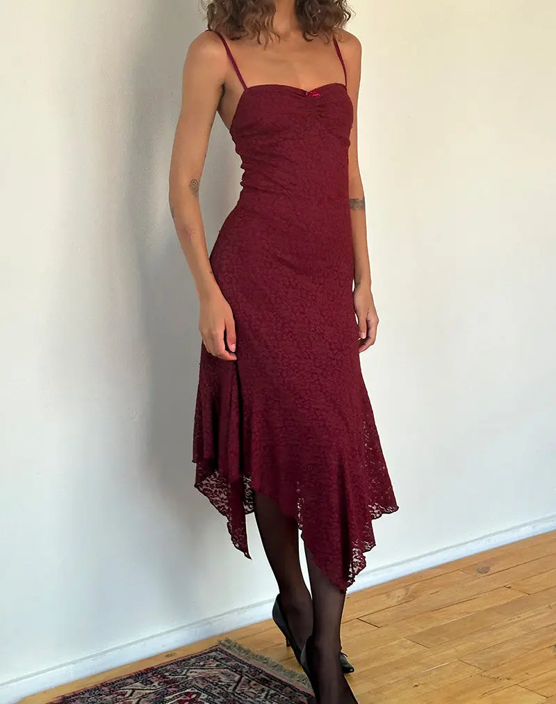 Drusilla Midi Dress In Rose Lace Burgundy 1
