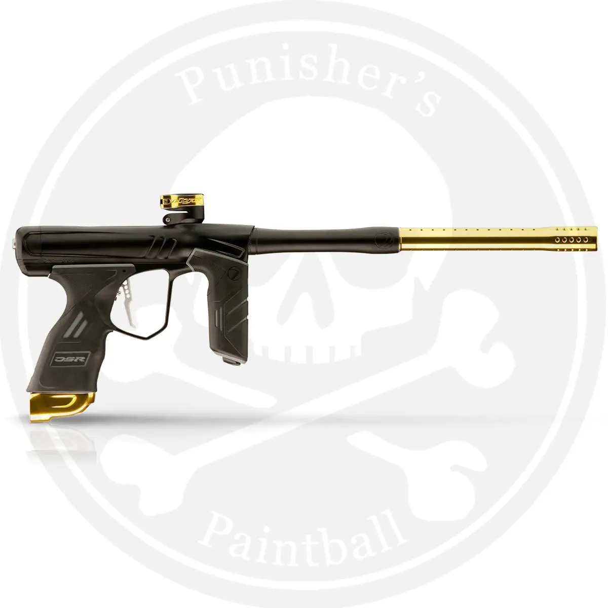 Dye Dsr+ Paintball Gun - Dust Black Body / Polished Gold Accents 1