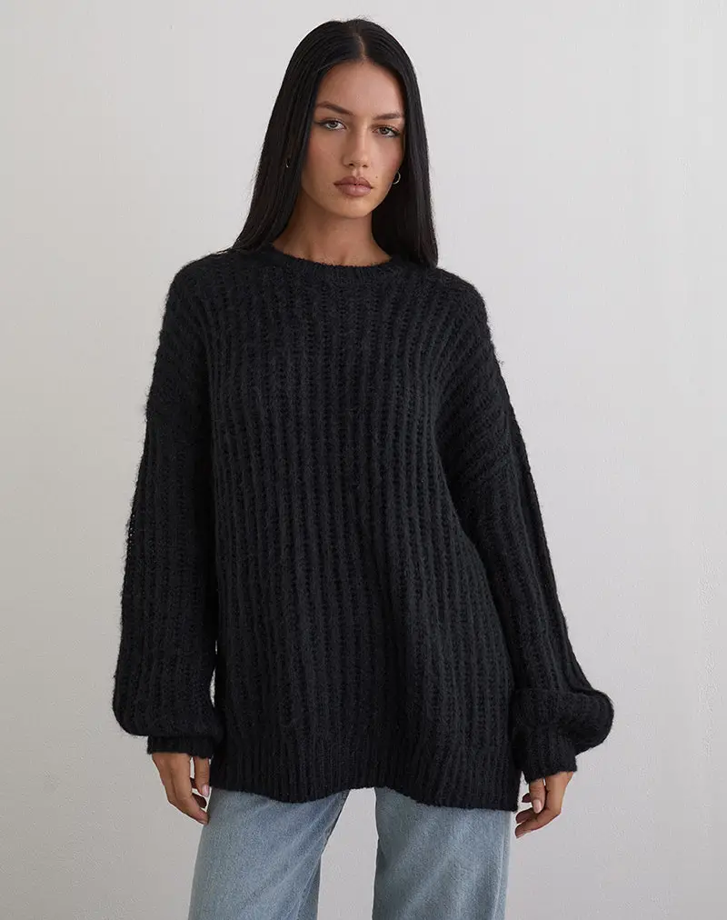 Daren Knitted Oversized Jumper In Black 1