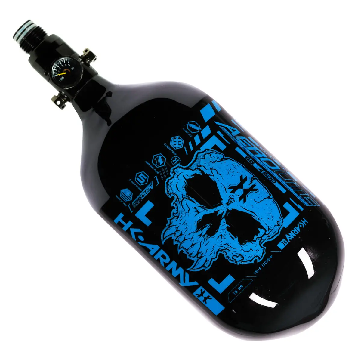 Hk Army "Extra Lite" Carbon Fiber Tank - Standard Reg. - Doom -68/4500 Psi - Black/Neon Blue 1