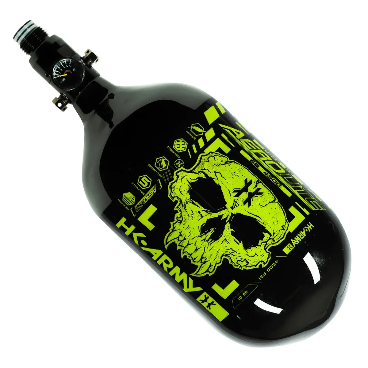 Hk Army "Extra Lite" Carbon Fiber Tank - Standard Reg - Doom - 68/4500 Psi - Black/Neon Green 1