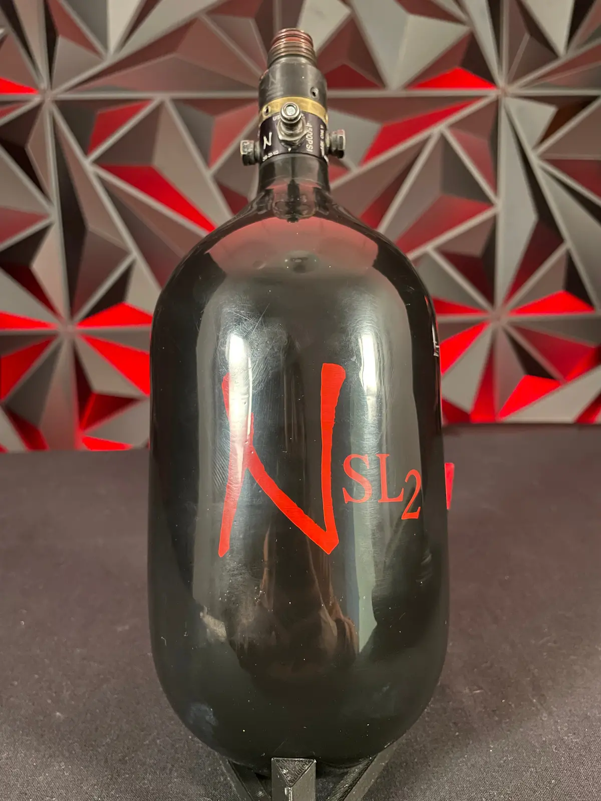 Used Ninja Sl2 68/4500 Paintball Tank - Black/Red W/ Prov2 Regulator & Infamous Tank Case 1