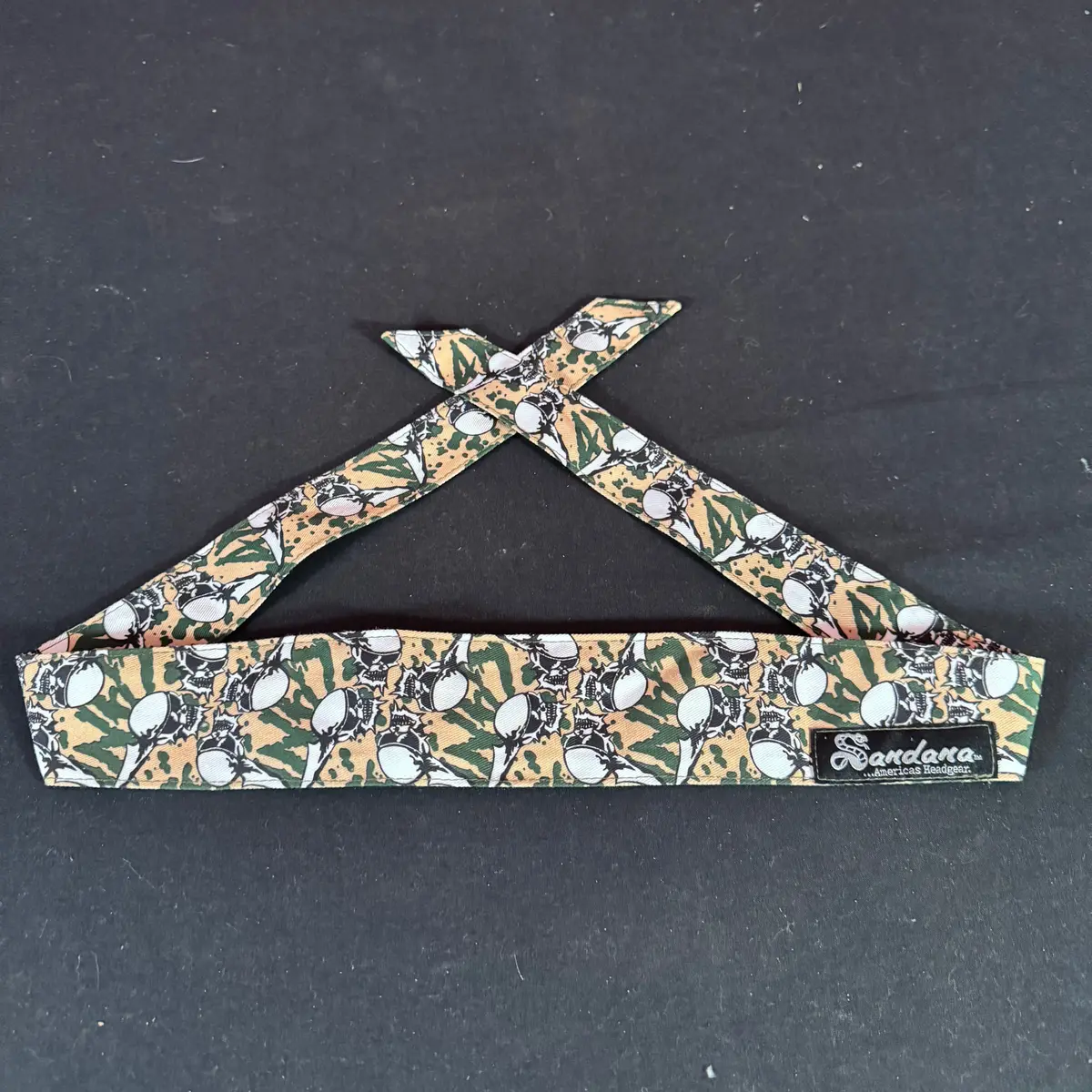 *Display* Sandana Headband - Tan / Green W/ White Skulls 1