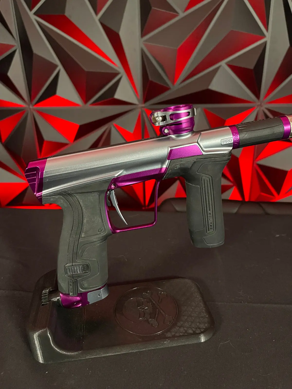Used Planet Eclipse Cs2 Pro Paintball Gun - Grey/Purple W/3 Fl Backs & Infamous Deuce Trigger 1