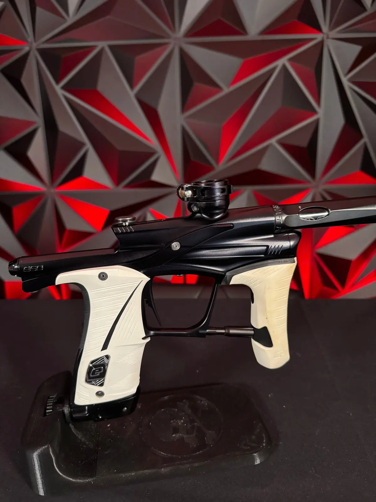Used Planet Eclipse Lv1.6 Paintball Gun - Midnight W/Shaft Fr Barrel Back W/Custom Anno Core Tip (Silver Black Splash) 1