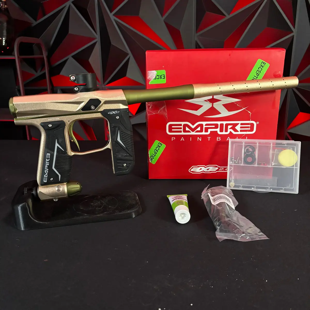 Used Empire Axe 2.0 Paintball Gun - Tan/Olive W/ Redline Board 1