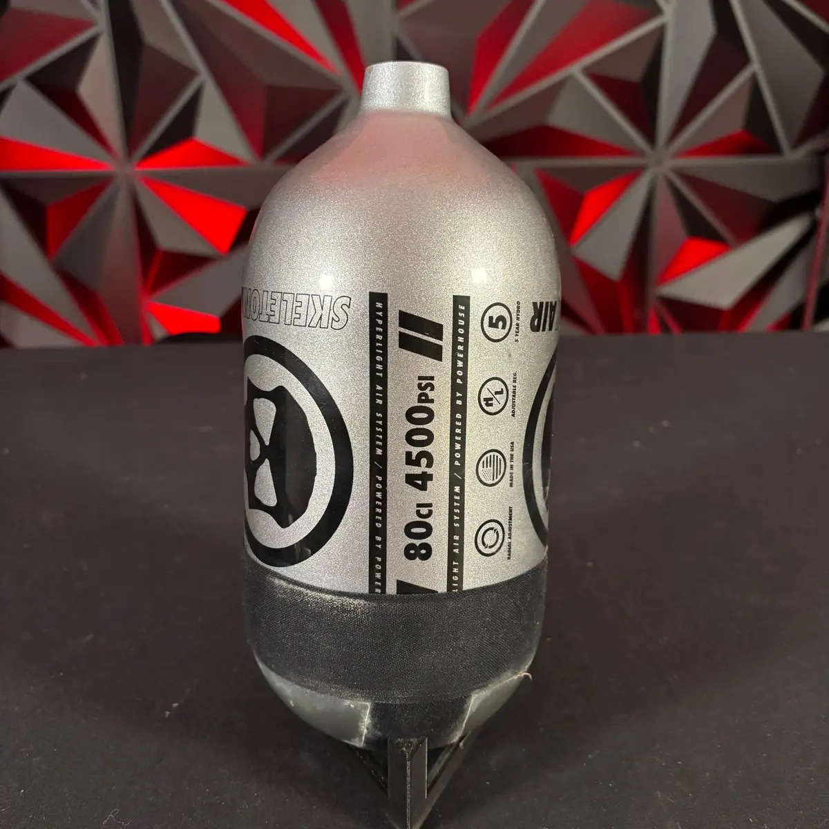 Used Infamous "Skeleton Air" Hyperlight 80/4500 Paintball Tank - Silver/Black 1