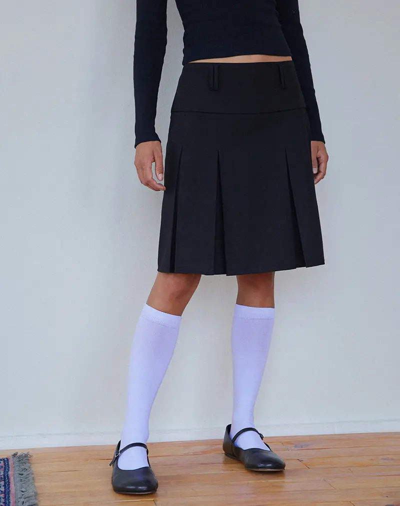 Fermi Pleated Midi Skirt In Tailoring Black 1