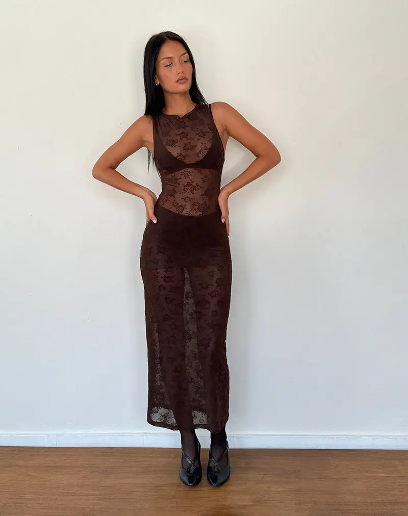 Florian Romantic Rose Midi Dress In Flock Brown 1