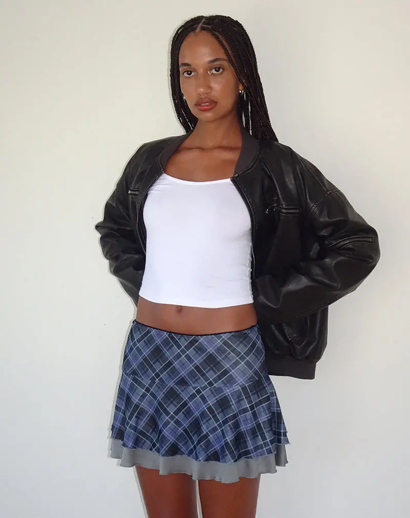 Friska Mini Skirt In Blue Grey Check Mesh 1