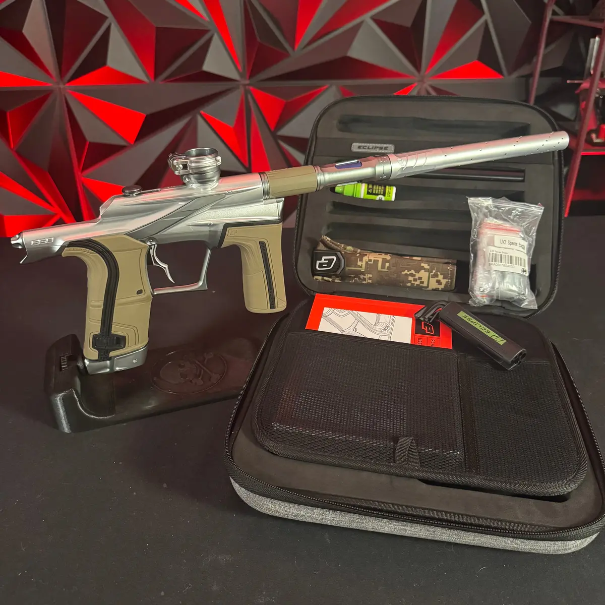 Used Planet Eclipse Lv2 Paintball Gun - Silver/Dark Grey W/Earth Grip & Infamous Deuce Trigger 1