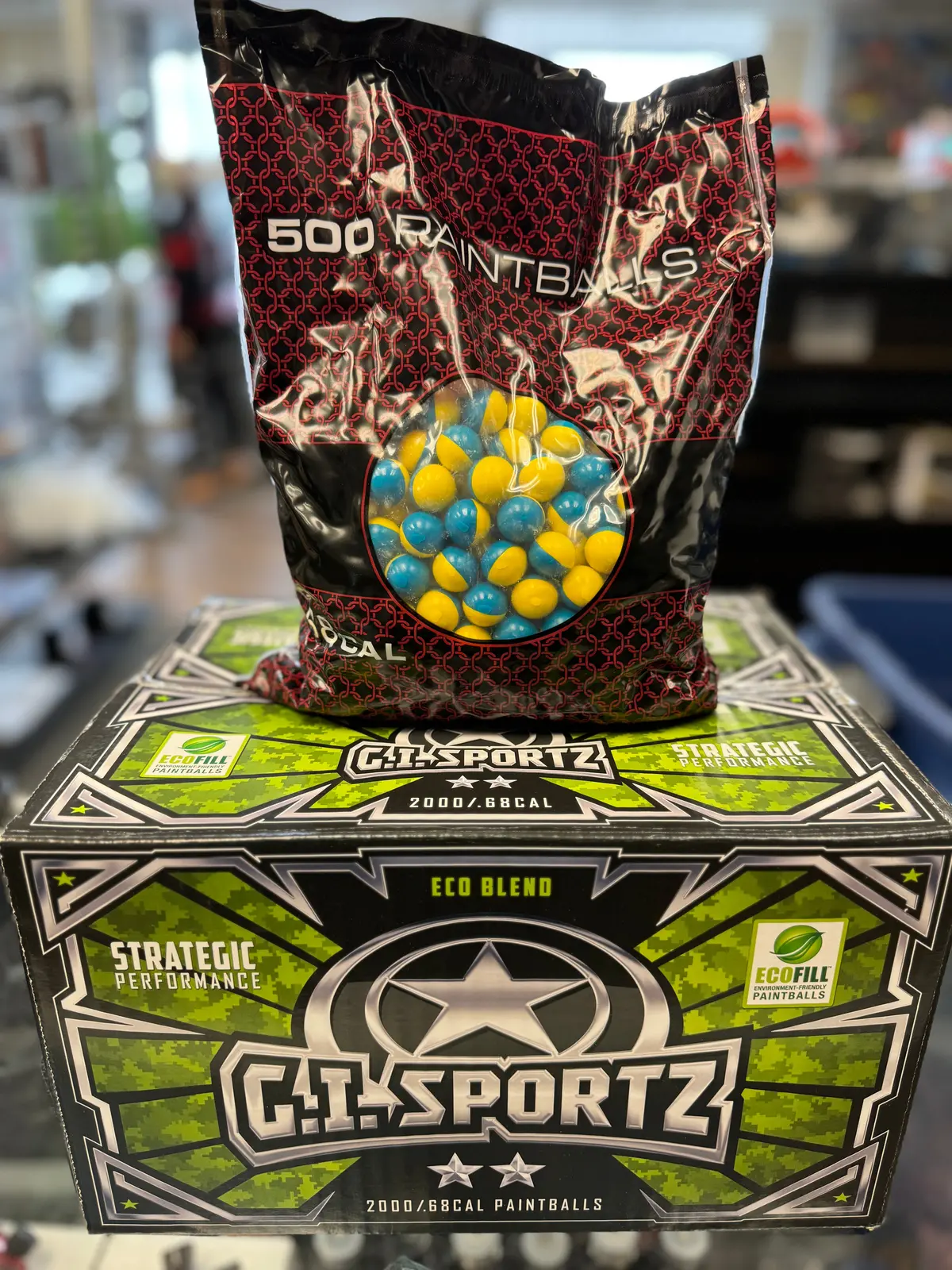 Gi Sportz 2 Star Paintballs - 2000 Paintballs - Blue / Yellow Shell - Yellow Fill 1
