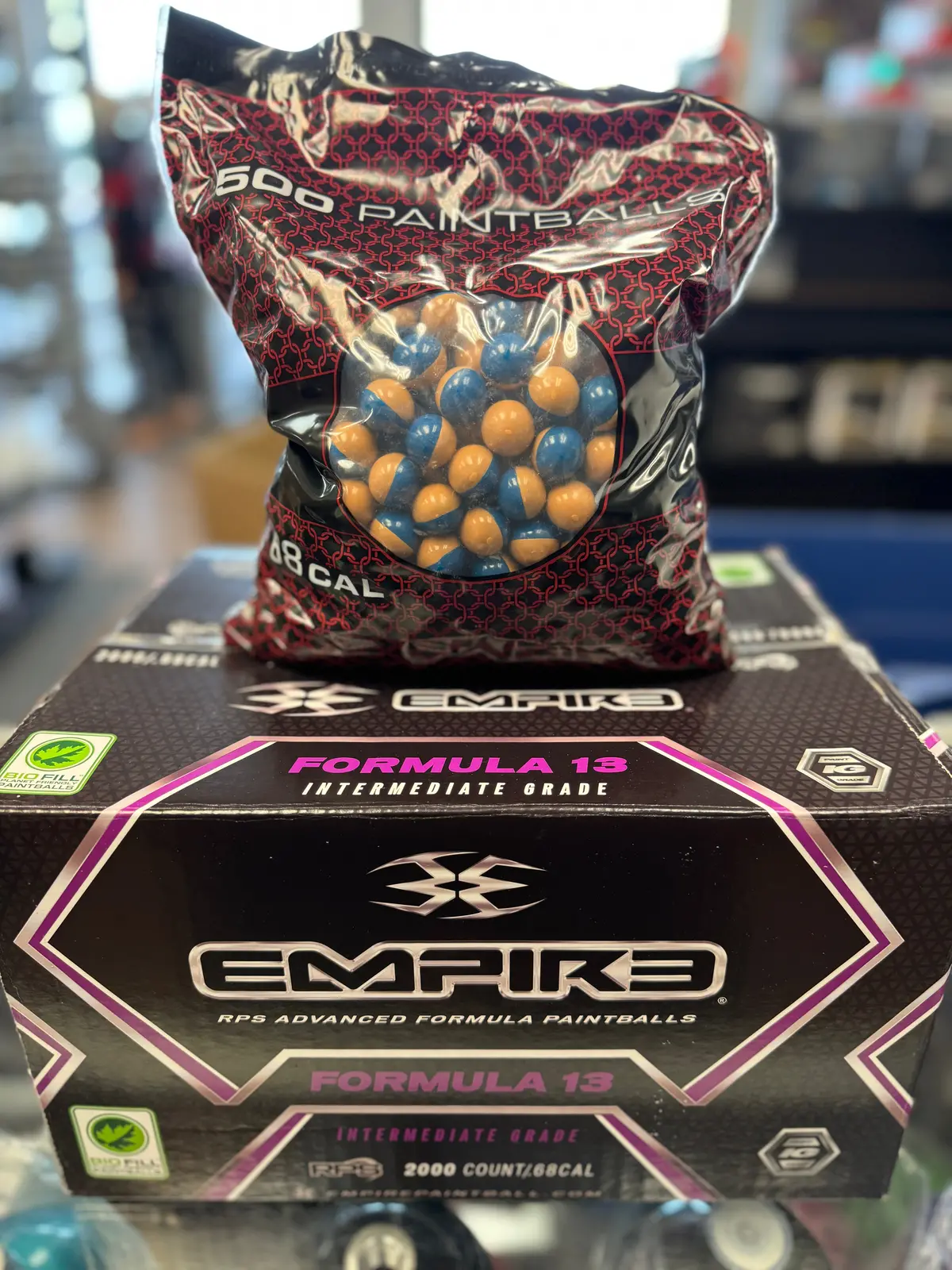 Empire Formula 13 Paintballs - 2000 Paintballs - Dark Blue / Tan Shell - Yellow Fill 1