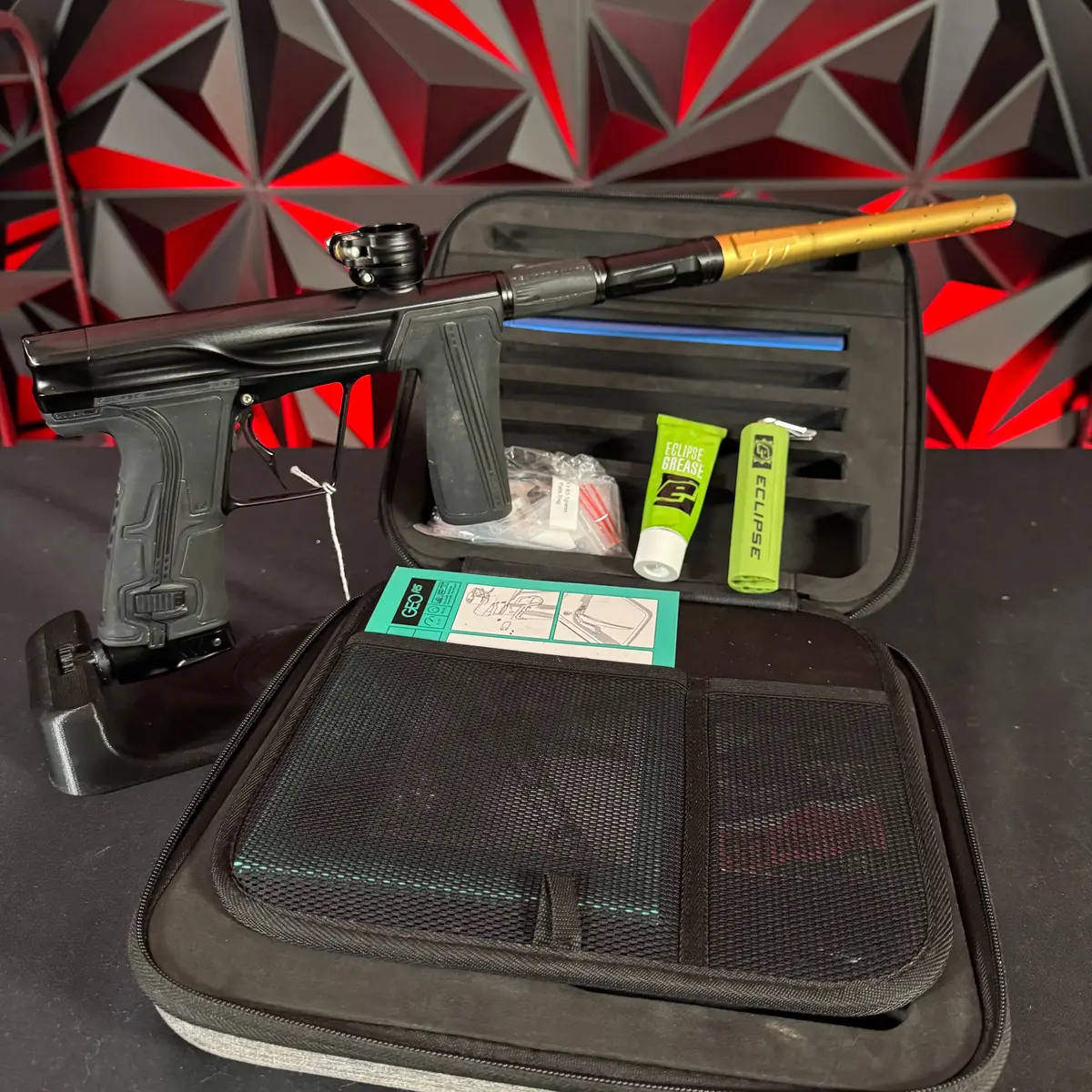 Used Planet Eclipse Geo R5 Paintball Gun - Midnight W/ Gold Tip & Infamous Deuce Trigger 1