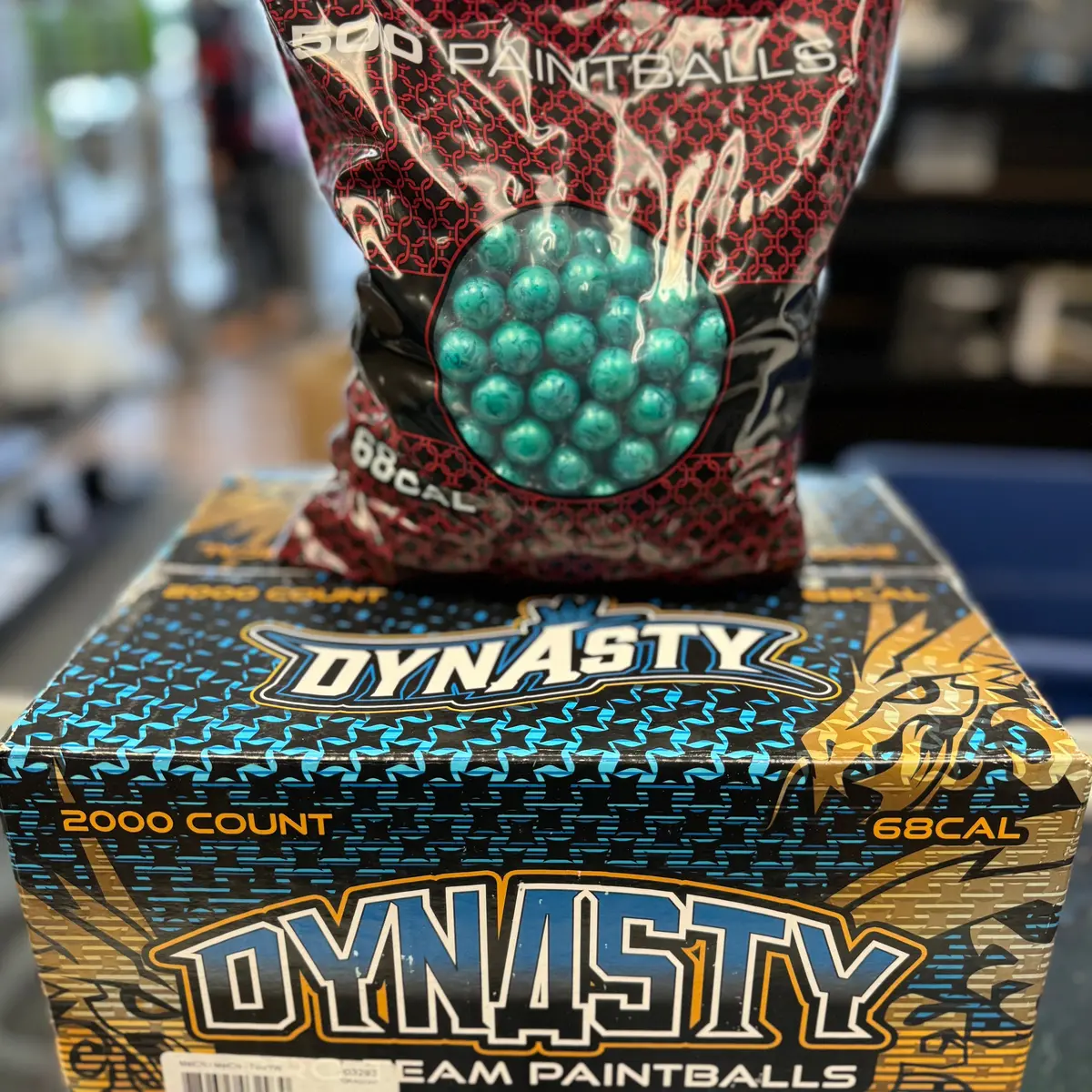 Gi Sportz/Dynasty Pro Team Paintballs - 2000 Paintballs - Aqua Metallic Shell - Yellow Fill *Banana Scent* 1