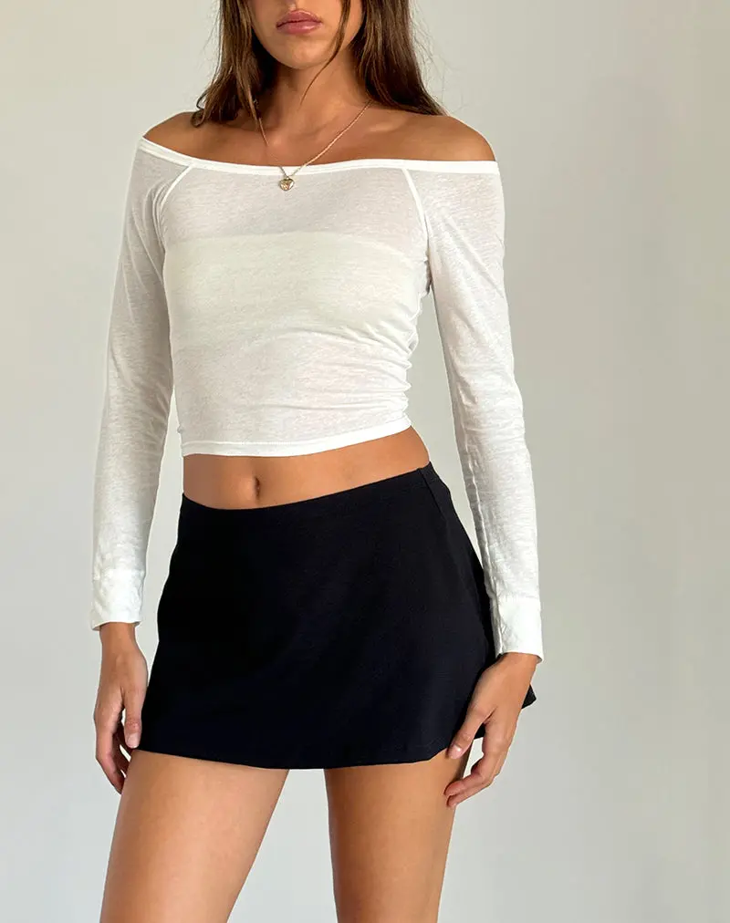 Gavya Long Sleeve Bardot Top In Off White 1
