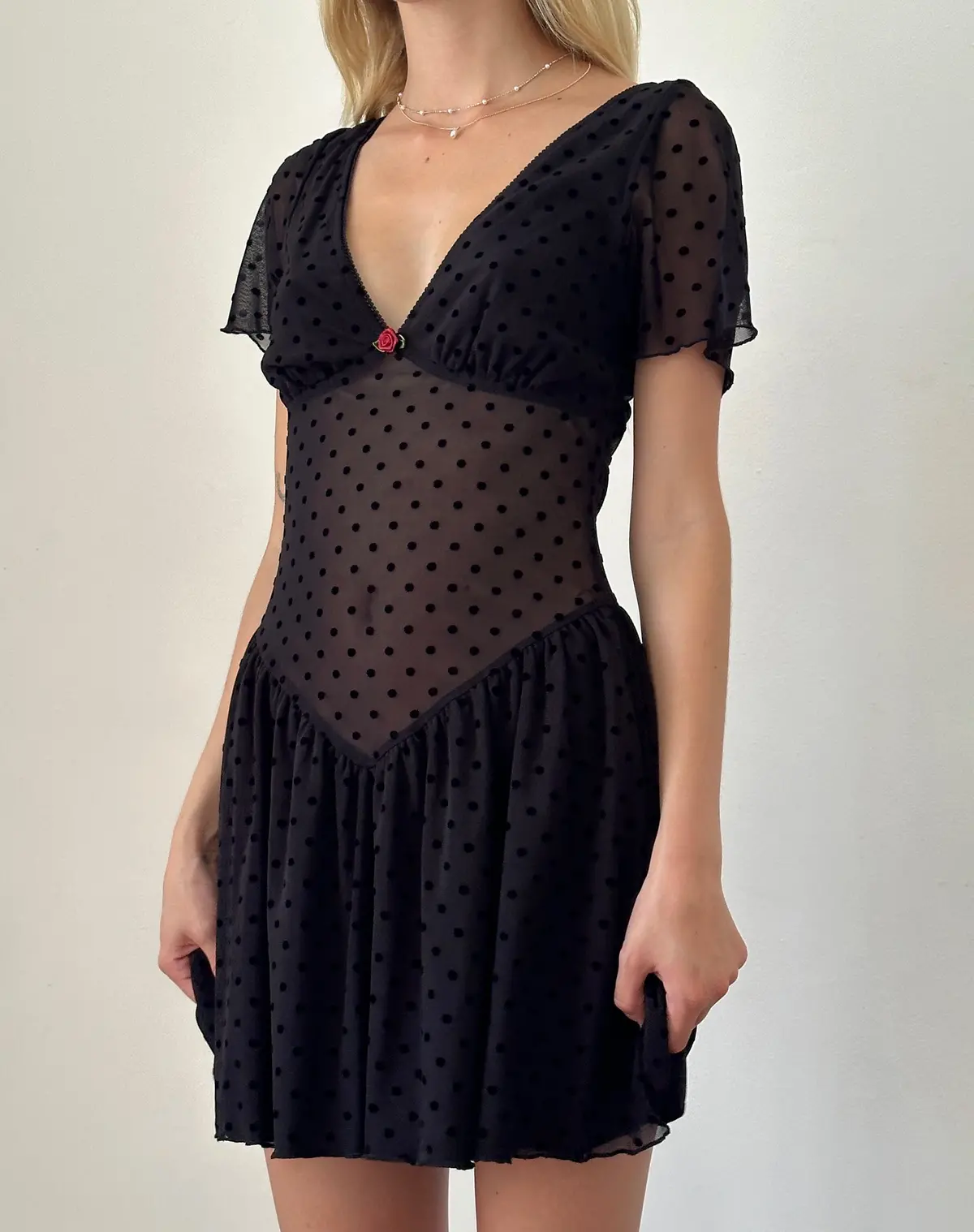 Geni Mini Dress In Polka Black Flock 1