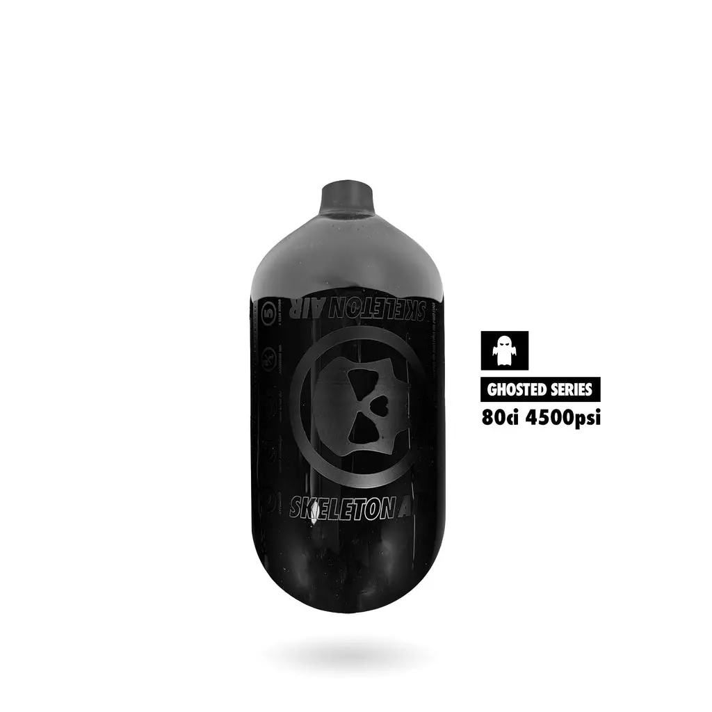 Infamous Skeleton Air "Hyperlight" Ghosted Series Paintball Tank Bottle Only - Black - 80/4500 Psi 1