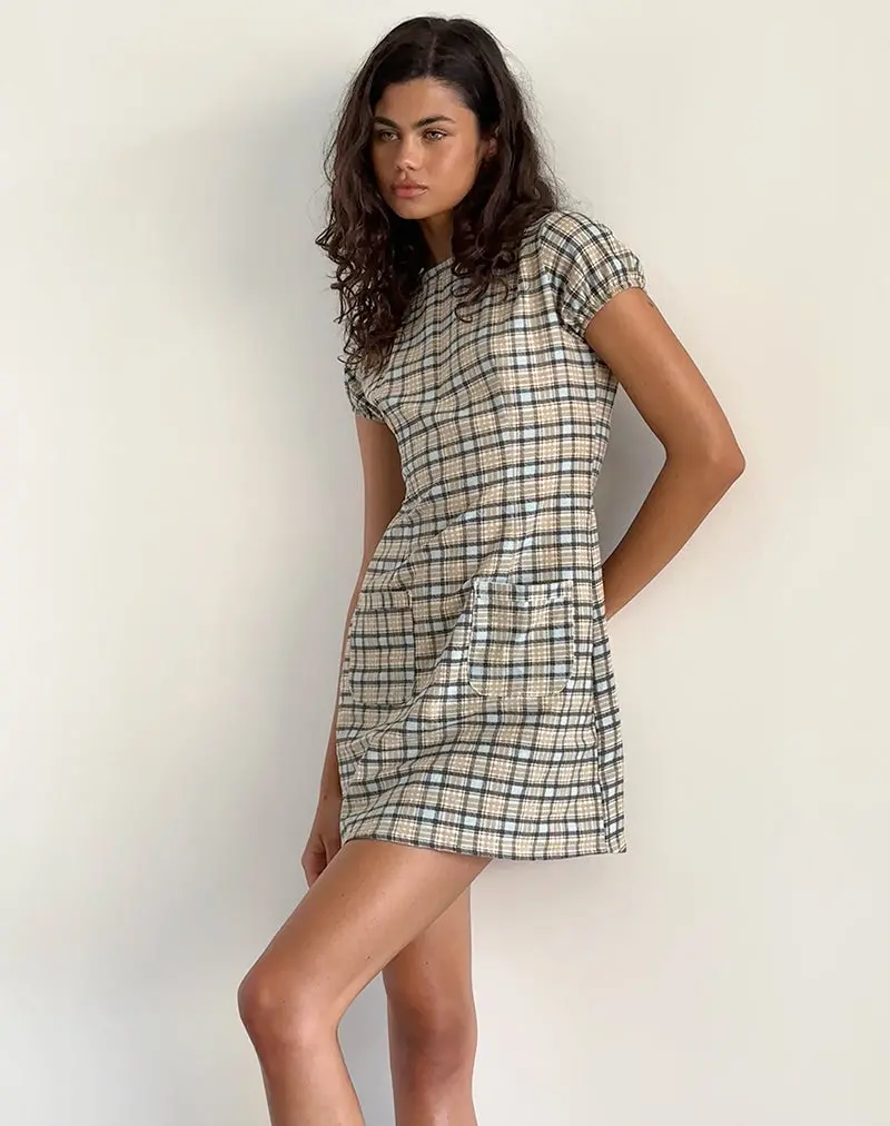 Gingka Mini Dress In Pastel Blue Tartan 1