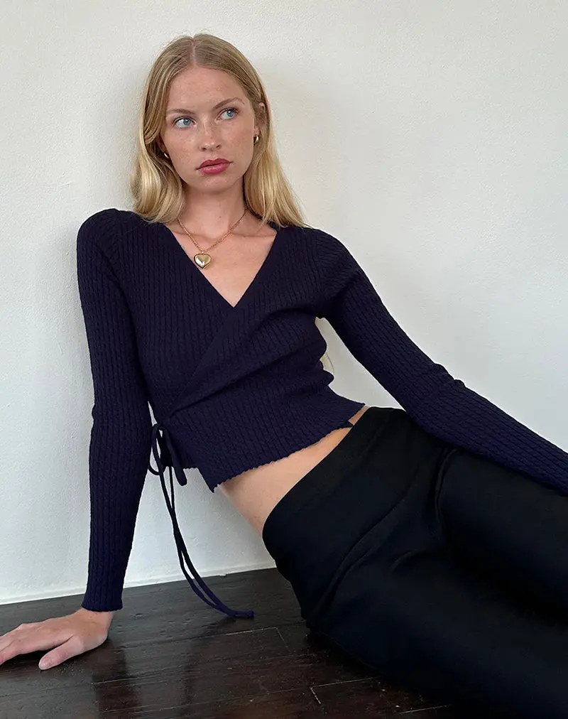 Gisela Knitted Wrap Cardigan In Midnight Blue 1