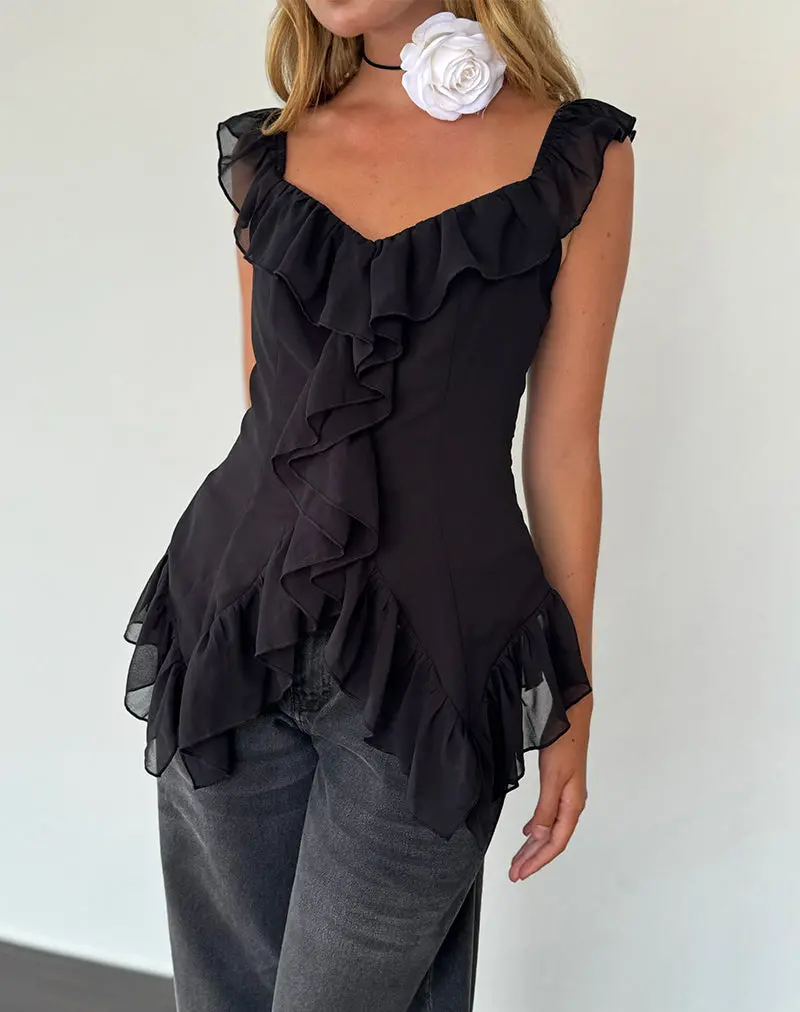 Glaiza Ruffle Cami Top In Black 1