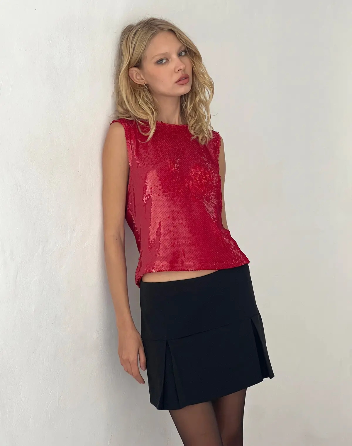 Hala Vest Top In Sequin Red 1