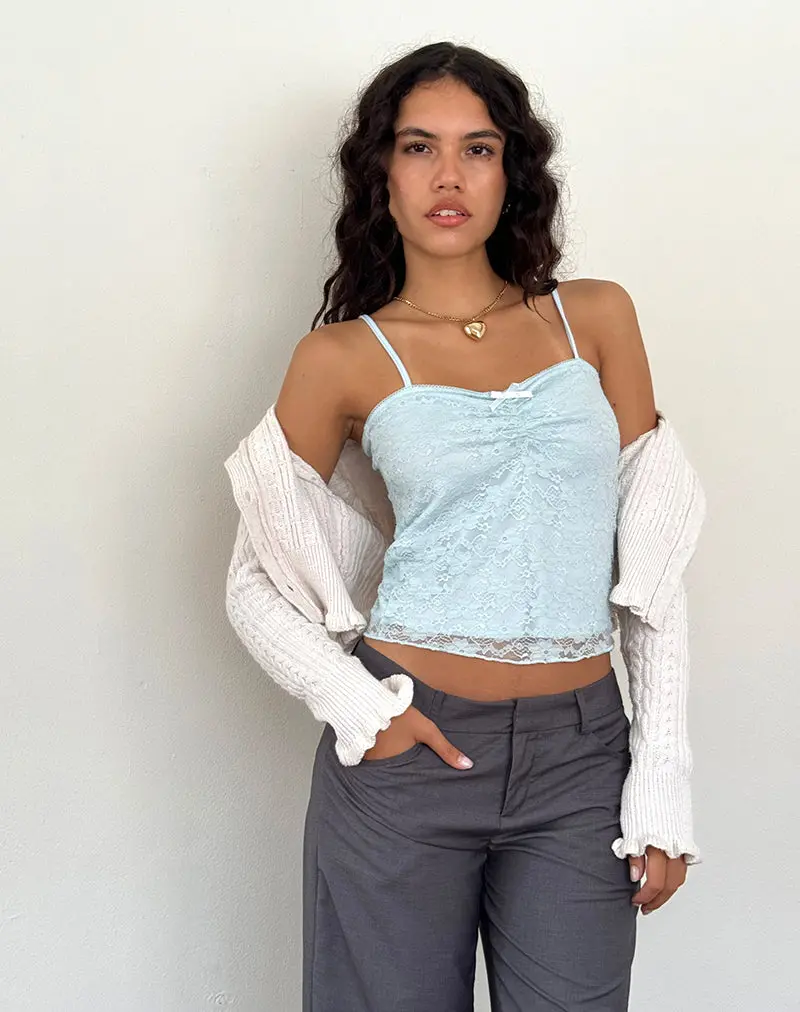 Hali Cami Top In Ice Blue Orchid Lace 1