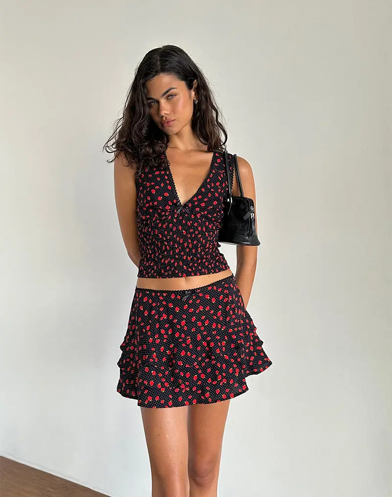 Hevalis Top In Strawberry Polka Black 1