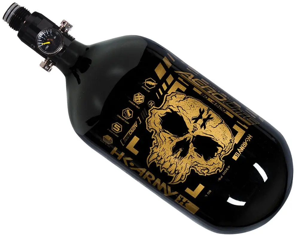 Hk Army "Extra Lite" Carbon Fiber Tank - Standard Reg - Doom - 80/4500 Psi - Black/Gold 1