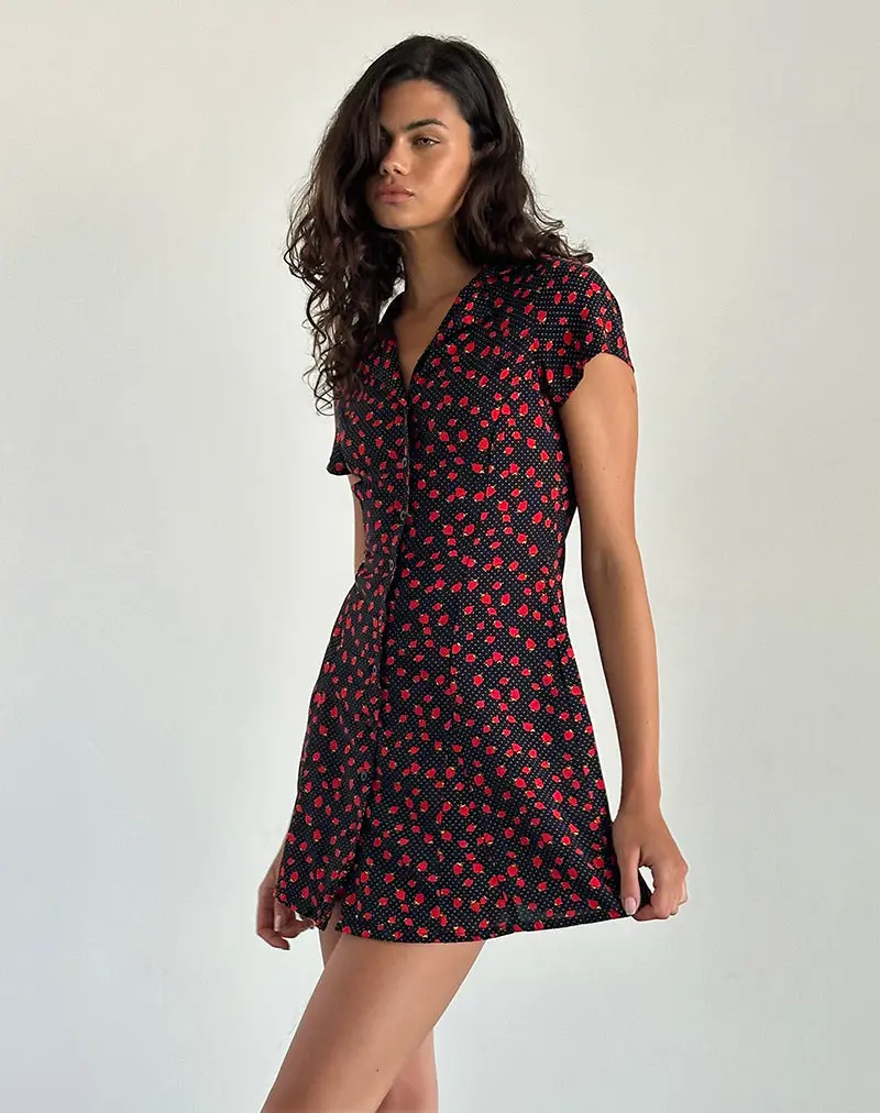 Holmana Mini Dress In Strawberry Polka Black 1