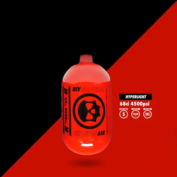 Infamous Skeleton Air "Hyperlight" Paintball Tank Bottle Only - Red/Red - 68/4500 1
