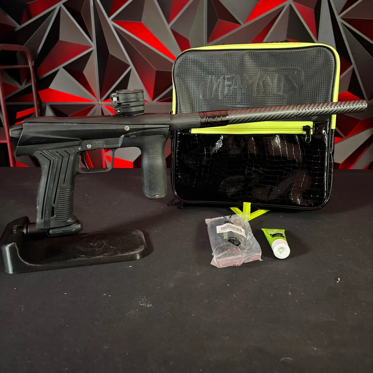 Used Planet Eclipse Emek 100 Paintball Gun - Black W/Deadlywinds Hair 45 V2 Valve, Pops Asa, Fl Carbon Fiber Barrel 1