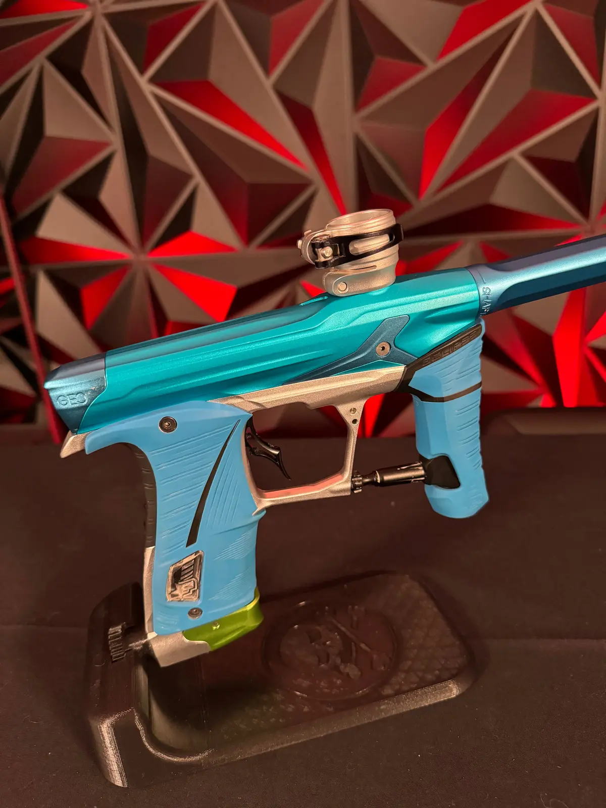 Used Planet Eclipse Geo 3.5 Paintball Gun - Teal/Silver/Green W/Infamous Deuce Trigger 1