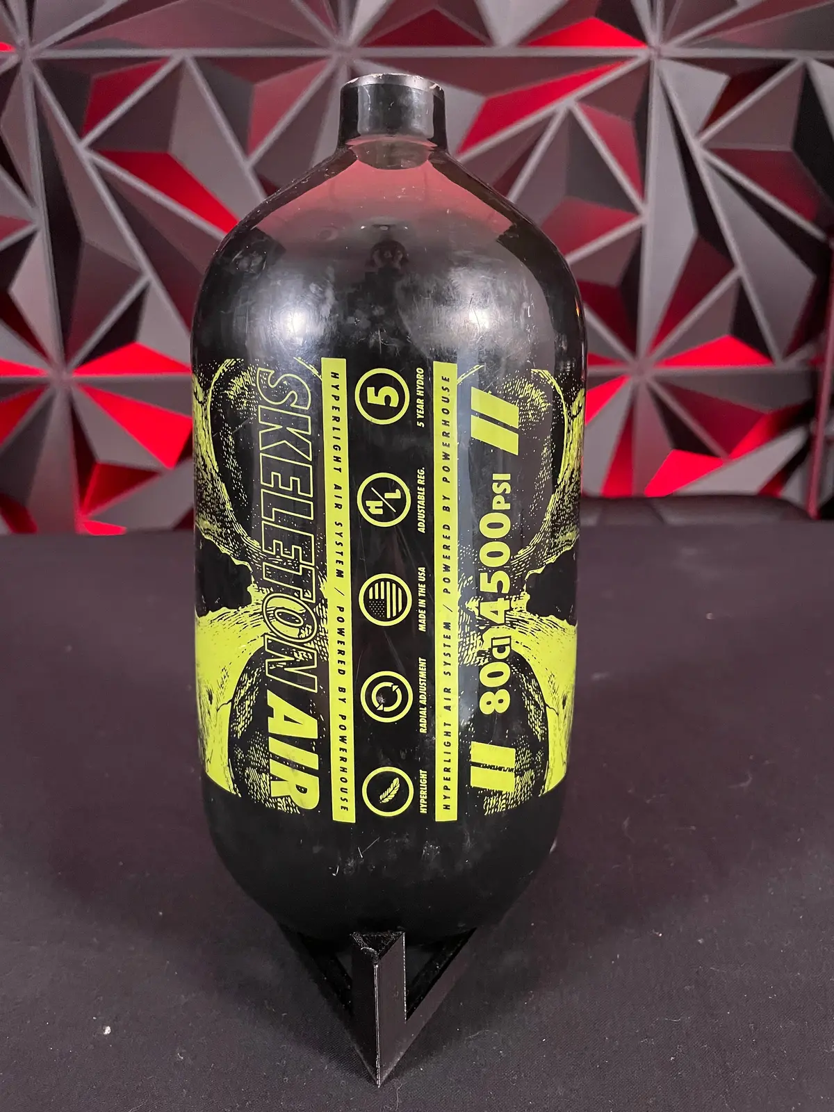 Used Infamous "Savage Skull" 80/4500 Paintball Tank - Black/Lime Bottle Only 1