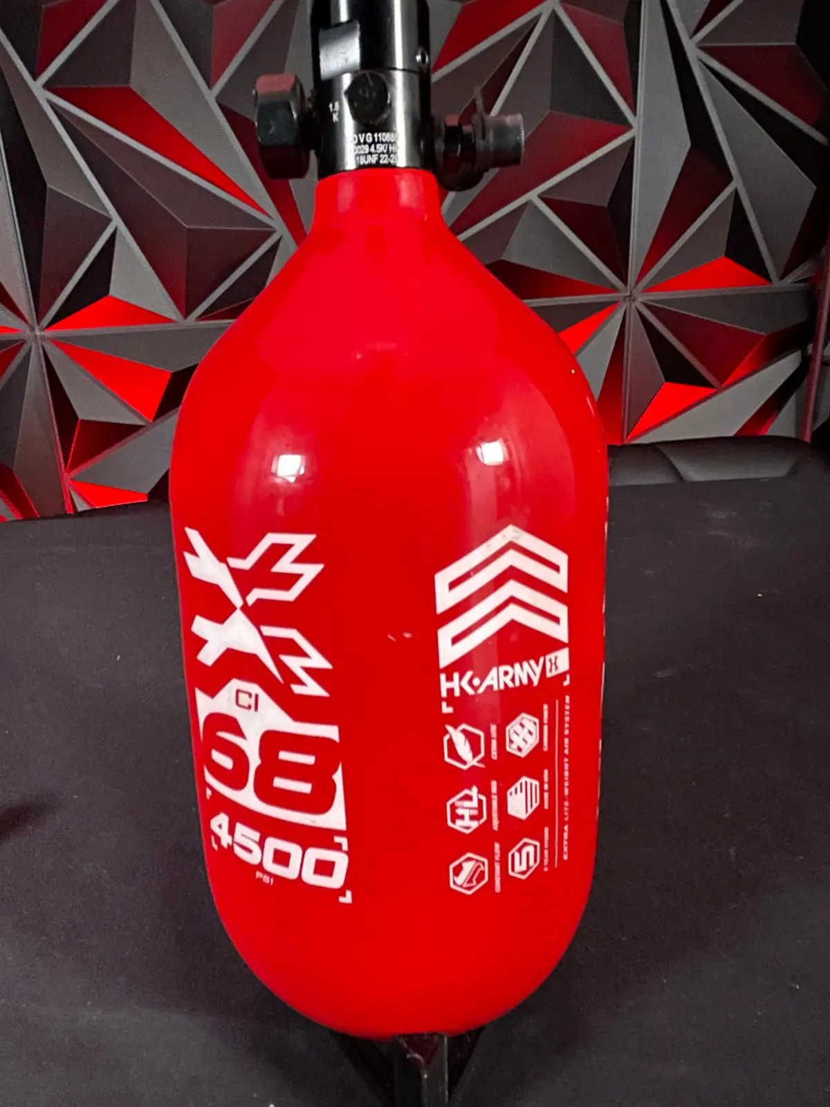 Used Hk Army "Rush" 68/4500 Carbon Fiber Paintball Tank - Red/White 1
